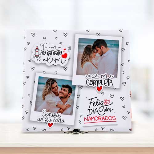 Lembrancinha para namorados - Azulejo com foto - Te amo ao infinito e além