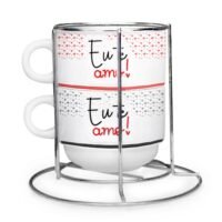 Kit 2 Xícaras 150ml Personalizadas + Suporte