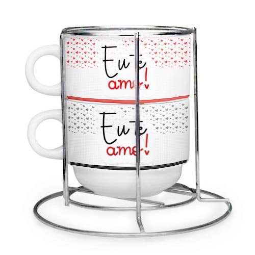 Kit 2 Xícaras 150ml Personalizadas + Suporte