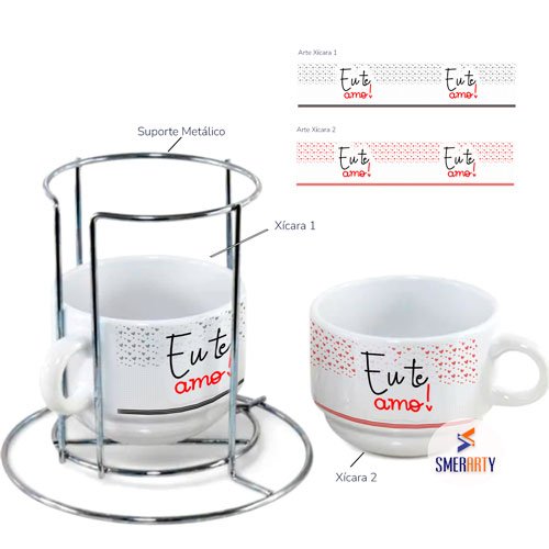 Kit Torre com 2 Xícaras 150ml Personalizadas + Suporte