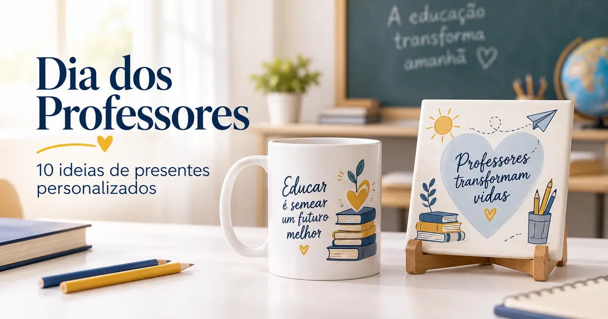 Caneca e azulejo personalizados com ideias de presentes para o Dia dos Professores